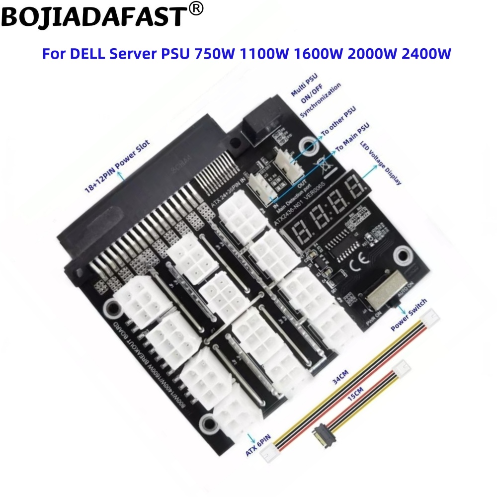 2400W Server Psu Breakout Board - 12 พอร์ต PCI-E 6 พินเชื่อมต่อเซิร์ฟเวอร์ PSU