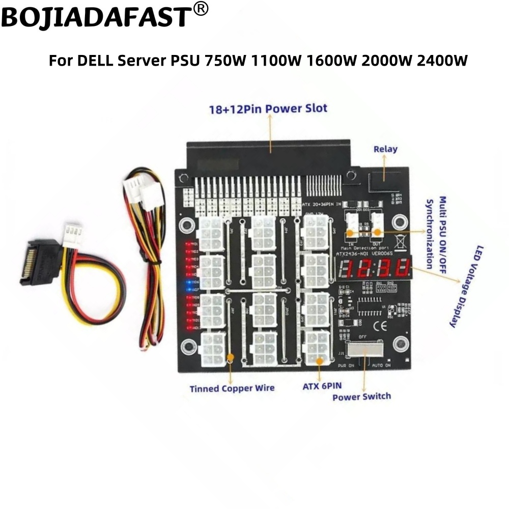 2400W Server Psu Breakout Board - 12 พอร์ต PCIe 6Pin Connector Breakout