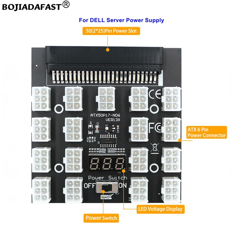 2400W Server Psu Breakout Board - 17 พอร์ต PCI-E 6 พินเชื่อมต่อเซิร์ฟเวอร์พาวเวอร์ซัพพลาย PSU