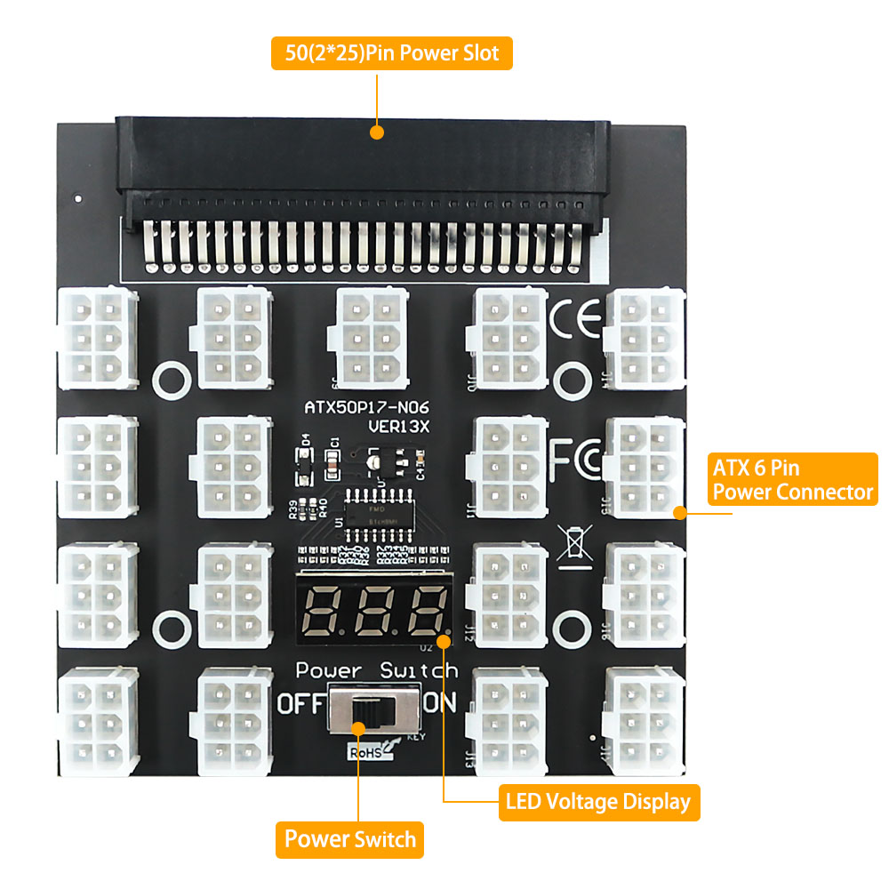 PCI-E 12V 50Pin To ATX 17 X 6P - 2400W Server Psu Breakout Board บทวิจารณ์และราคา