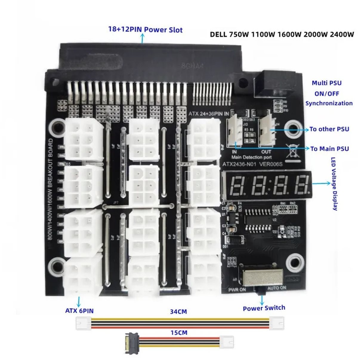 M05K 12 พอร์ต PCIe 6Pin Connec - 2400W Server Psu Breakout Board บทวิจารณ์และราคา