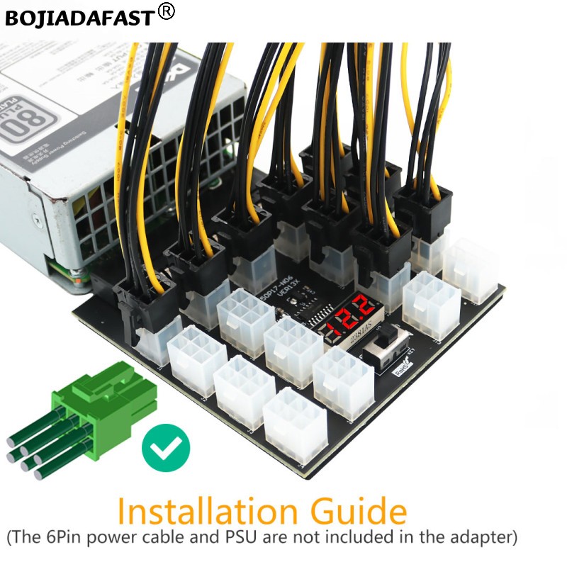 17 พอร์ต PCI-E 6 พินเชื่อมต่อเ - 2400W Server Psu Breakout Board บทวิจารณ์และราคา